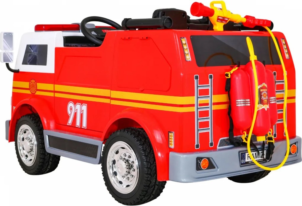 Ramiz Detské hasičské auto na batérie + Vodné delo + Megafón + Hasičský kohút + Pilot