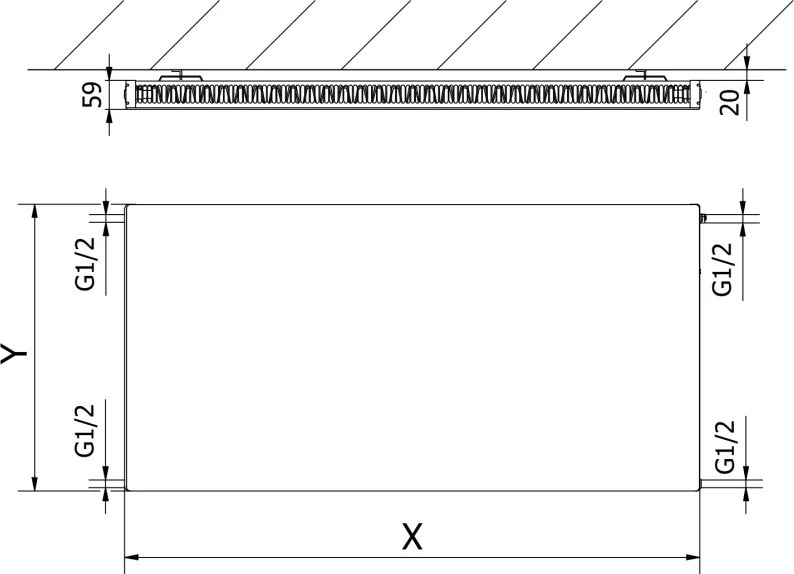 Mexen Flat CF11, panelový radiátor 500 x 1200 mm, bočné pripojenie, 819 W, čierna, W411F-050-120-70