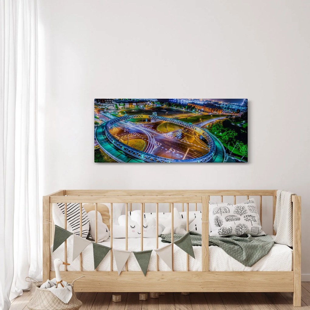 Obraz - panoráma nočného mesta (120x50 cm)