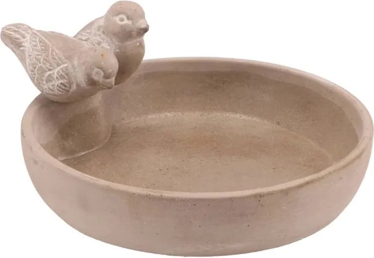 Béžové keramické vtáčie náustok/krmítko s vtáčikmi - Ø 23*5 cm