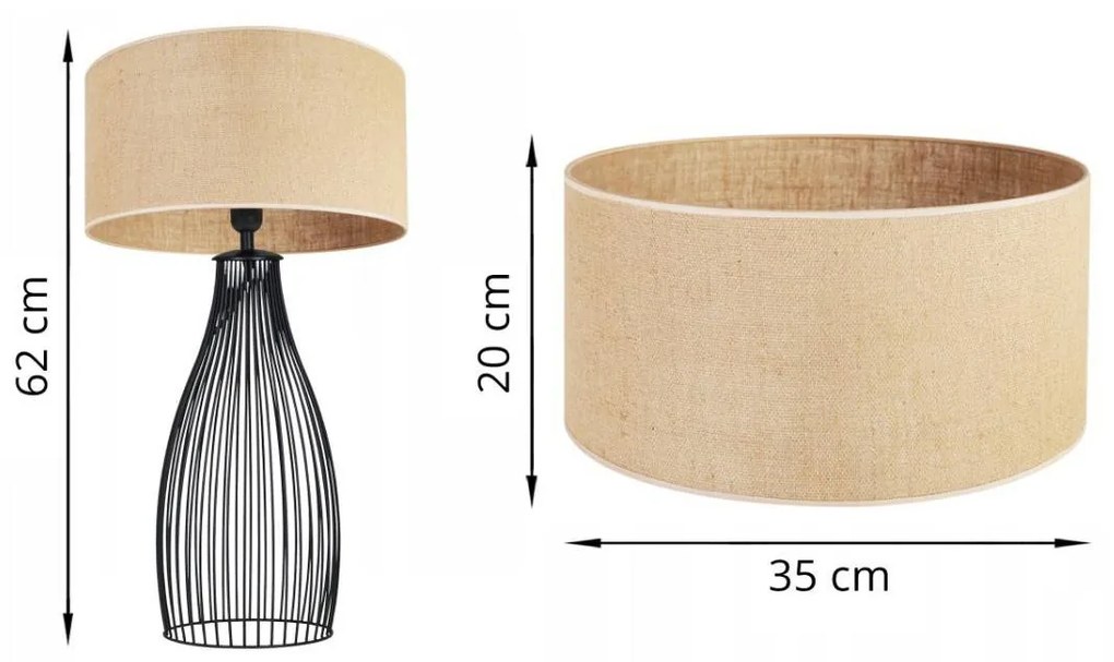 Stolová lampa JUTA, 1x jutové tienidlo, (výber z 3 farieb konštrukcie), U