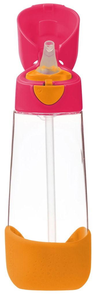 Fľaša na pitie so slamkou 600 ml - ružová/oranžová