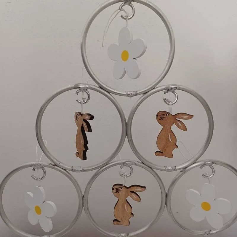 DECOLED Veľkonočná drevená dekorácia 6 cm, kvetina a zajac, balenie 12 kusov