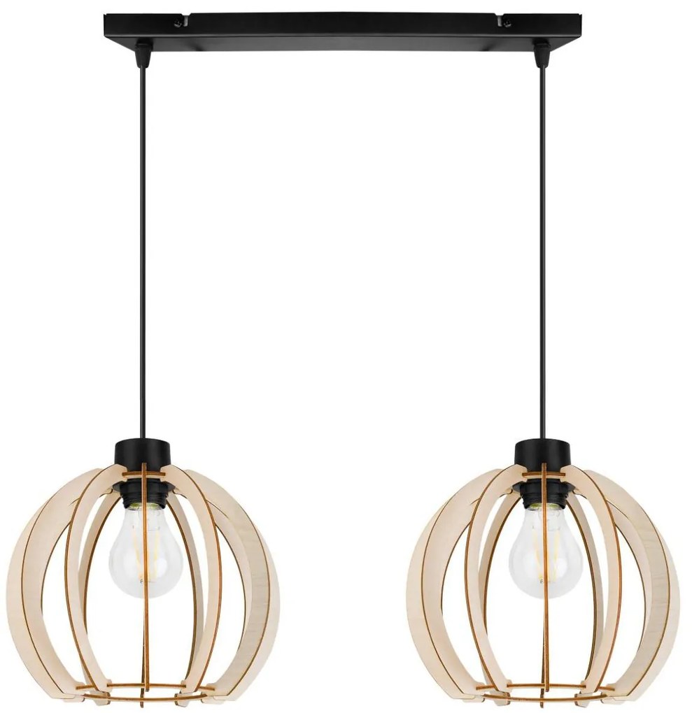 Závesné svietidlo Timber 9, 2x drevené tienidlo