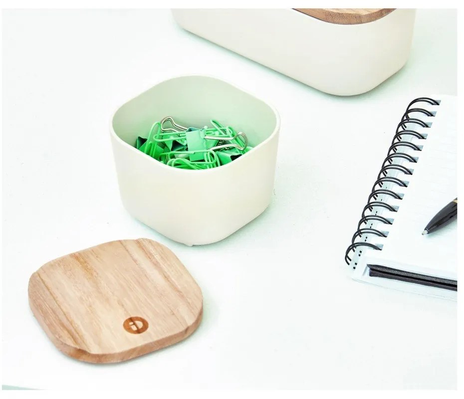 Biely úložný box s vekom z dreva paulownia iDesign Eco, 9 x 9 cm