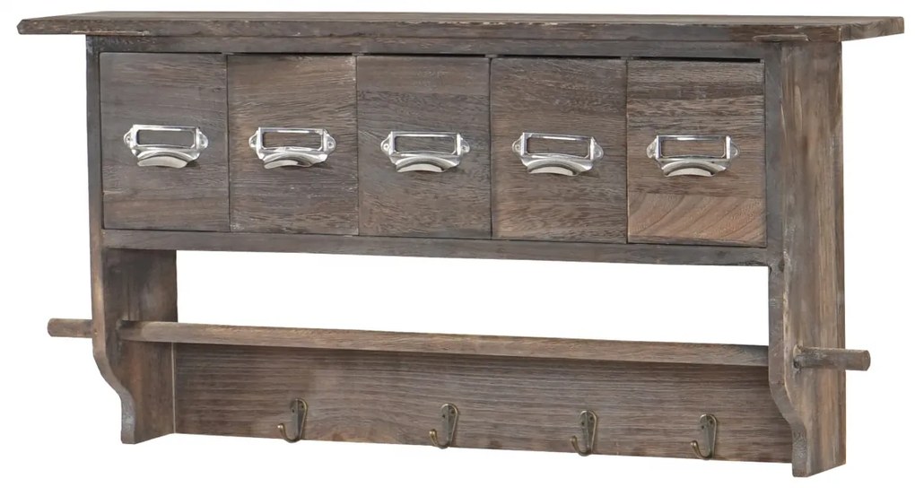 Nástenná polička C49 vintage s 5 zásuvkami - 32 x 65 x 13 cm - Hnedá