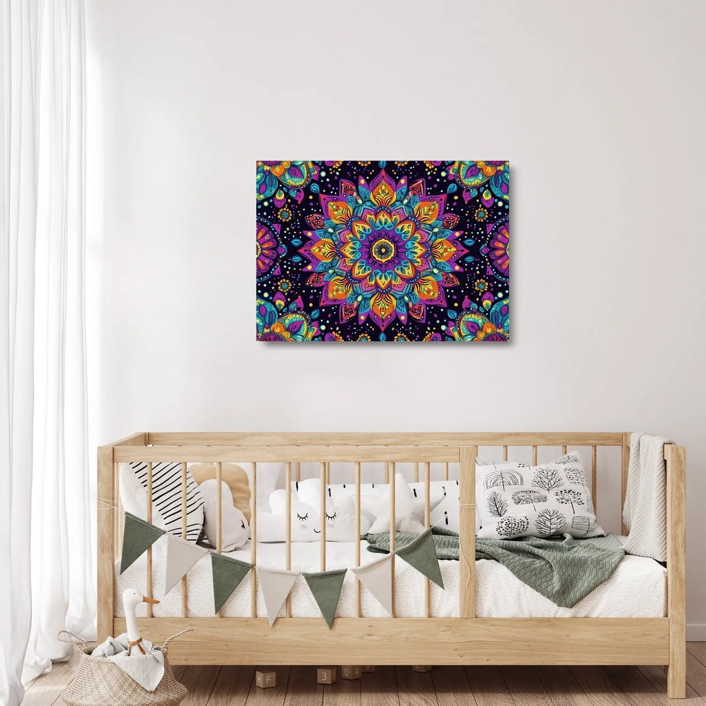 Sklenený obraz - Kaleidoskopická mandala (70x50 cm)