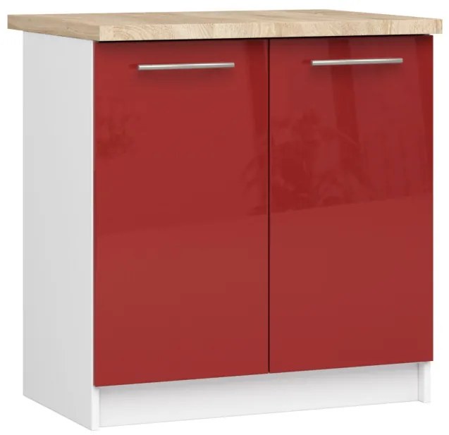 Spodná kuchynská skrinka s doskou OLIWIA S80 biela / červená, lesk