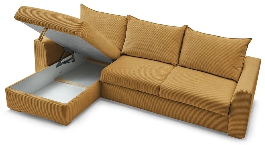 Žltá menčestrová rozkladacia rohová pohovka (variabilná) Augustin – Bobochic Paris