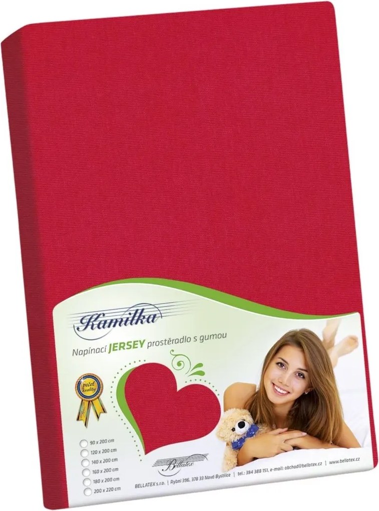 Bellatex jersey prestieradlo Kamilka červená, 90 x 200 cm