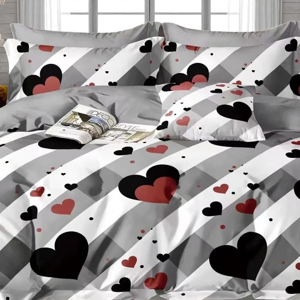 Obliečky LIVERA HEARTS GREY 7-dielna sada 140x200 cm