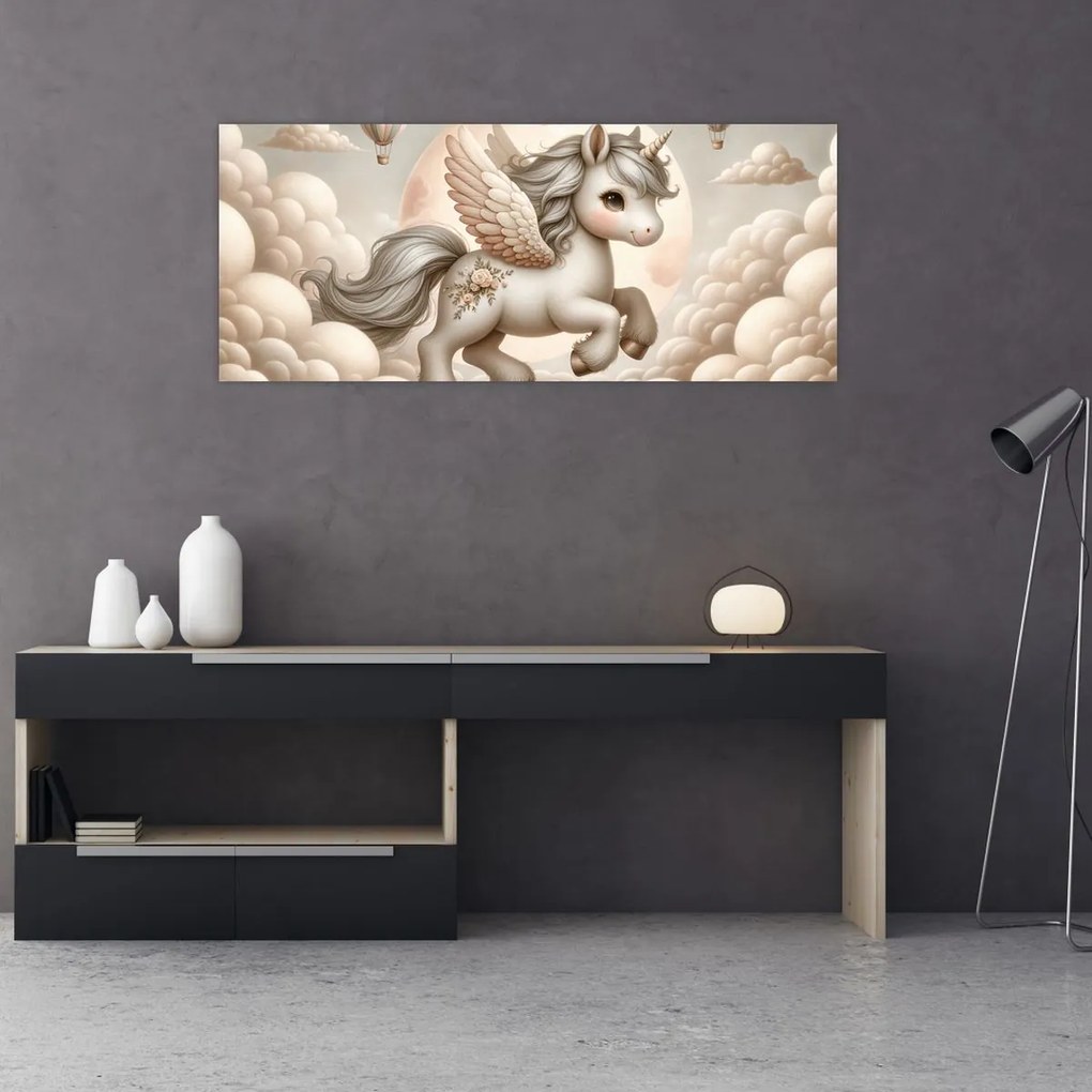 Obraz - Jednorožec v oblakoch (120x50 cm)