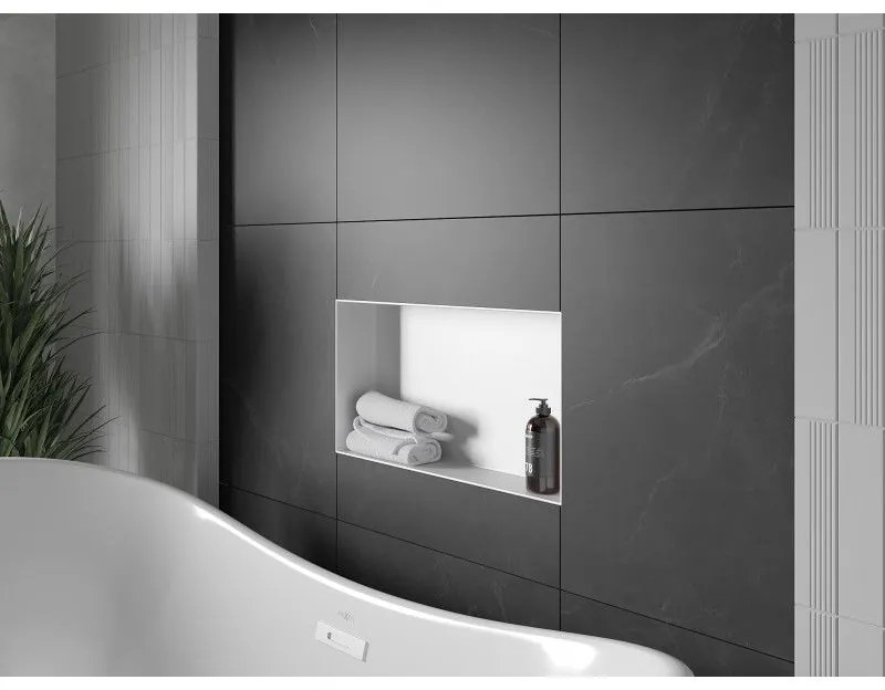 Mexen X-Wall-NR, polička na zapustenie pod obklad bez goliera 60 x 30 cm, biela, 1921603010