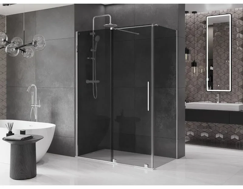 Mexen Velar, sprchový kút s posuvnými dverami 150 x 80 cm, 8mm šedé sklo, chrómová, 871-150-080-41-01