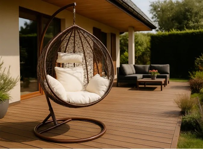 Závesné kreslo 02 hnedé s béžovou poduškou