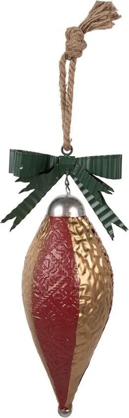 Červeno-zlatá kovová dekorácia šiška - 15*12*36 cm
