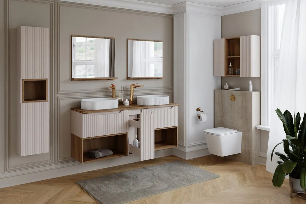 Závěsná skříňka pod umyvadlo Nova Cashmere s deskou 100 cm kašmírová/dub evoke