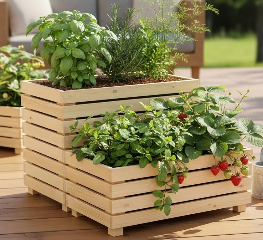 AMADEA Drevený dizajnový vyvýšený záhon s nádobou vnútri, 76x43,6x31cm