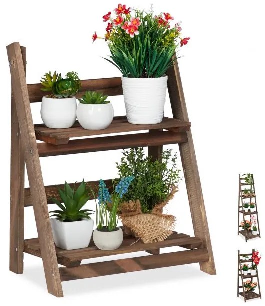 Drevený skladací stojan a rebrík na kvety RelaxDays RD26326, tmavohnedý (Veľkosť M)