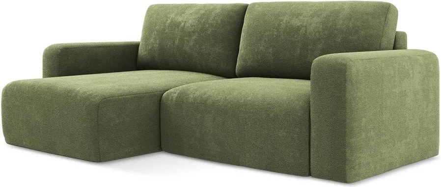 Zelená ženilková rozkladacia/s úložným priestorom rohová pohovka (ľavý roh/s leňoškou) Kona – Makamii