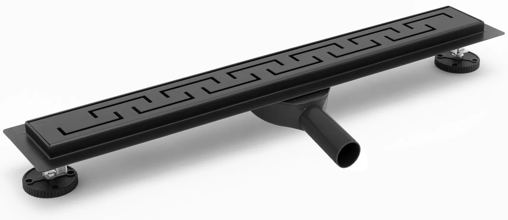 Rea PRO Black Matt, lineárny odtokový žľab 60cm, vzor Greek, čierna matná, REA-G8023