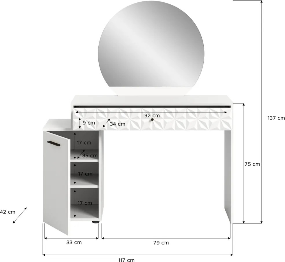 Toaletný stolík so zrkadlom Prismo, biely