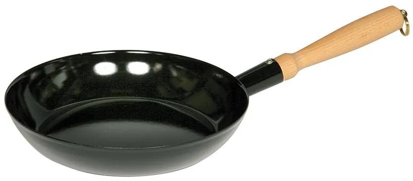 Riess Smaltovaná panvica s drevenou rúčkou - 19cm - čierna