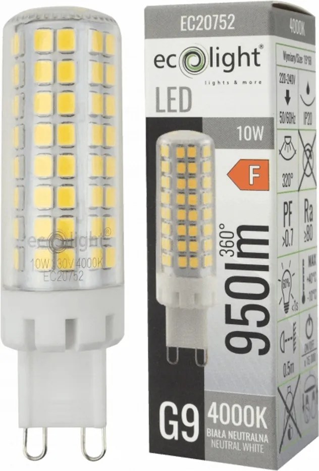 ECOLIGHT G9 LED žiarovka 10W 4000K 950lm - neutrálná biela