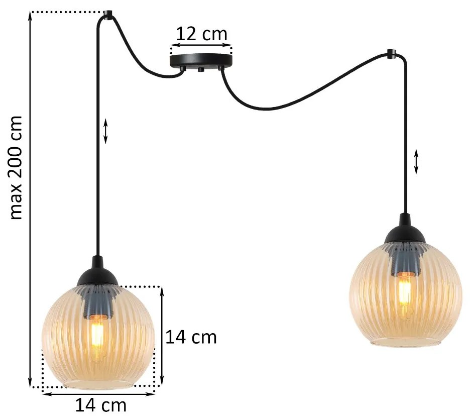 Závesné svietidlo Riffle Round Spider, 2x medové sklenené tienidlo