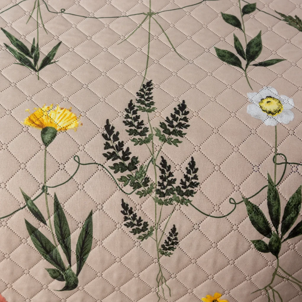 Prehoz na posteľ so vzorom HERBAR béžový Rozmer: 170 x 210 cm