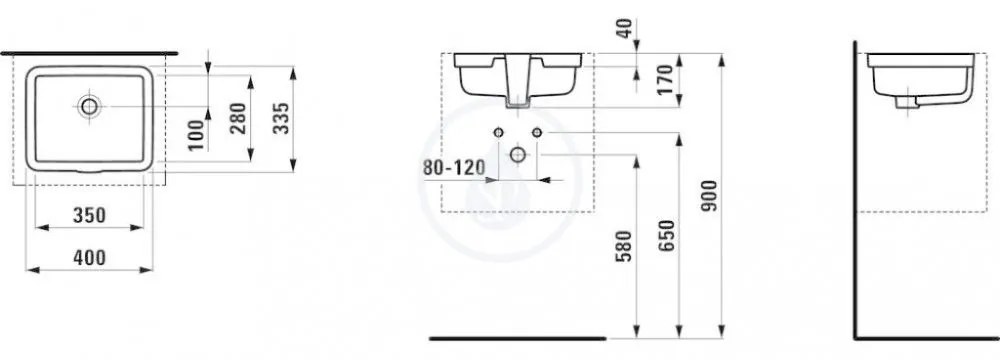 LAUFEN Living Vstavané umývadlo, 350 mm x 280 mm, biela – bez otvoru na batériu H8124340001091