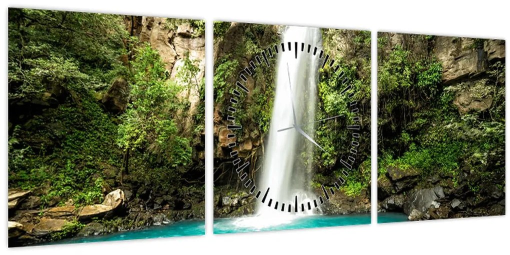 Obraz - Vodopád (s hodinami) (90x30 cm)