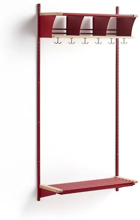 Vešiaková stena JEPPE s 3 priehradkami, základná sekcia, 1790x900x310 mm, červená/breza