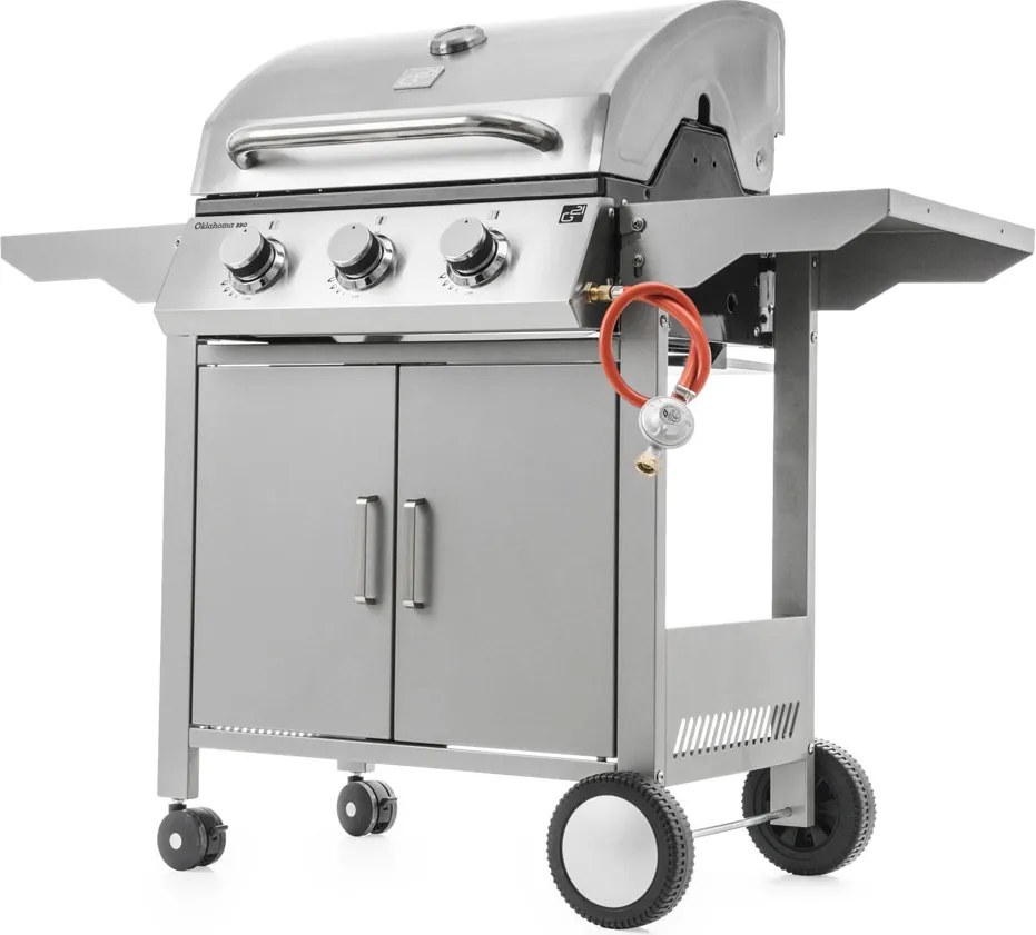 Plynový gril OKLAHOMA BBQ, 3 horáky, s redukčným ventilom, strieborná Penta CZ