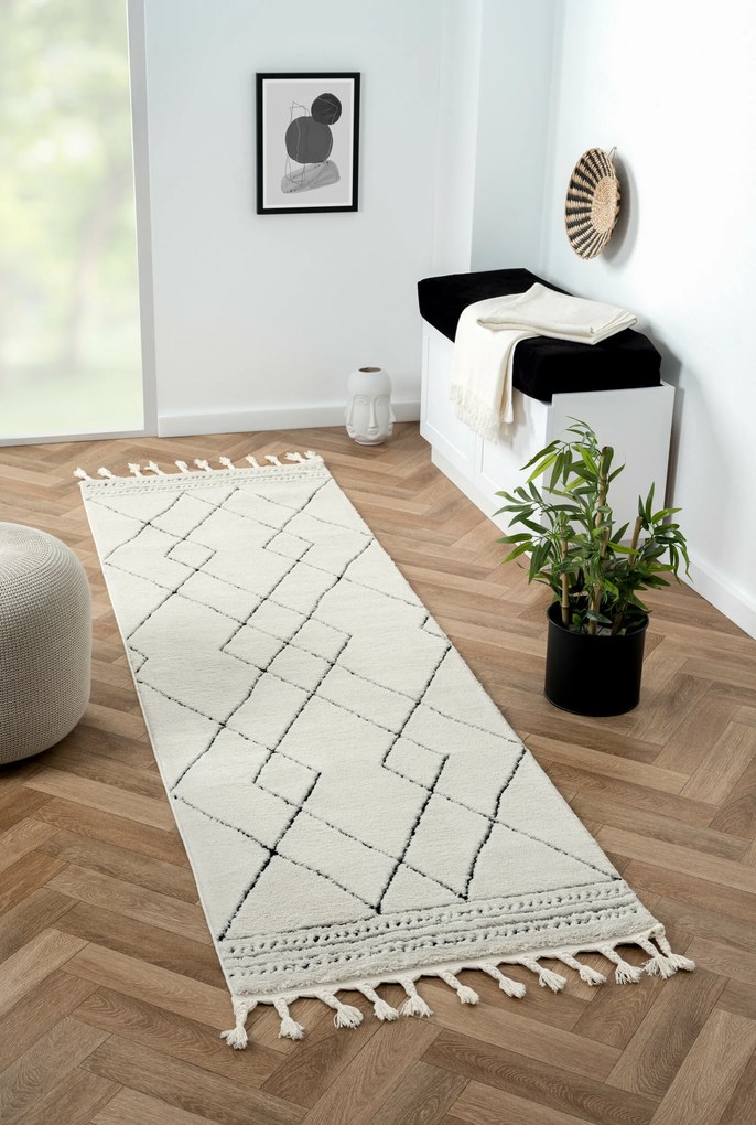 Behúň Moroccan Desert CA40075 weiß/schwarz, 80x250, čiernobiela, obývacia izba, My Flair