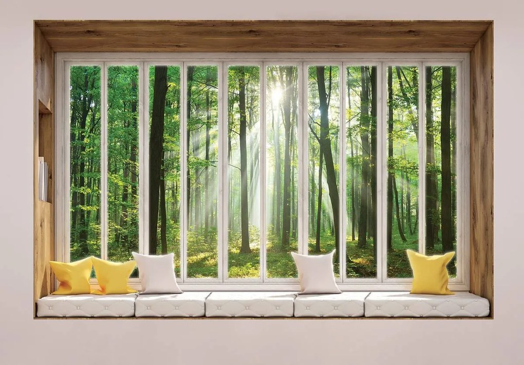 Fototapeta - Výhľad z okna na les (254x184 cm)
