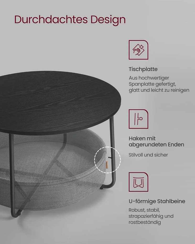 Kruhový konferenčný stolík s priemerom 75 cm, atramentovo čierny - bridlicovo šedý