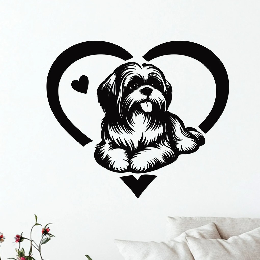 dřevo života Drevená dekorácia ležiaceho SHIH TZU v srdci Rozmery - cm: 40x35, Zvoľte farbu dekoru: Javor