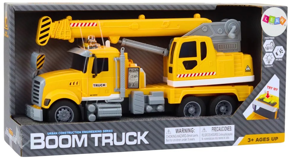 LEAN TOYS Nákladné auto so žeriavom, svetelné a zvukové efekty - žltá