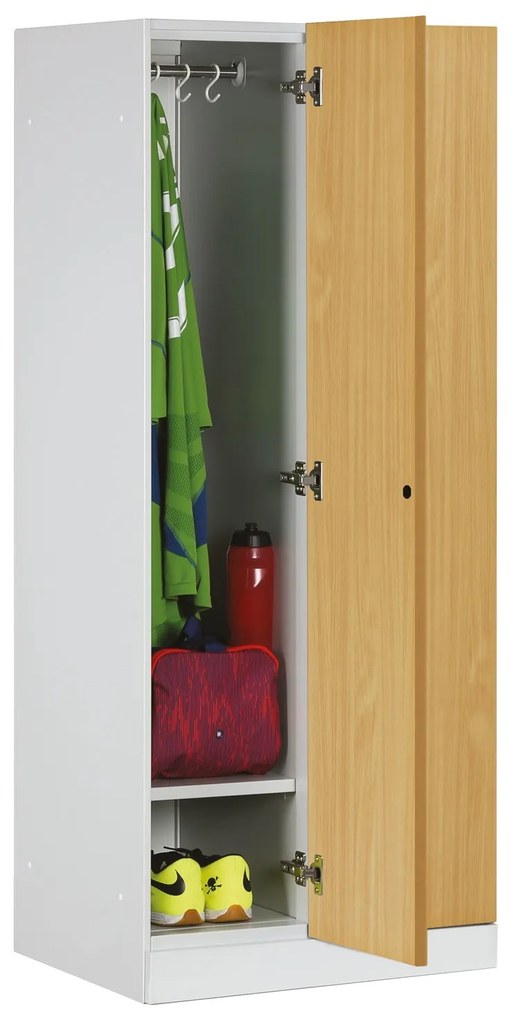 Šatníková skrinka S1 znížená, 2 oddiely, 1500 x 600 x 500 mm, demont, zámok s čítačkou RFID kariet, laminované dvere, buk