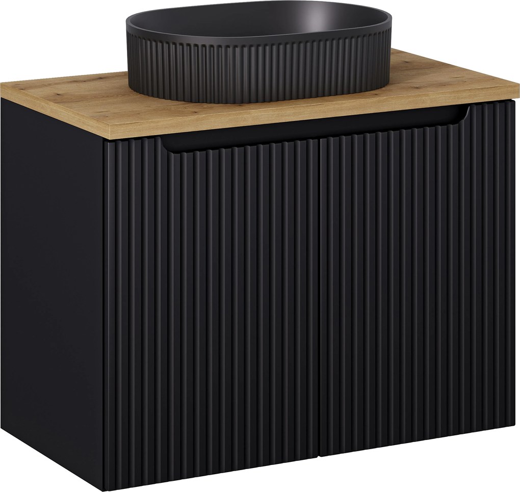 Comad Kúpeľňová skrinka s doskovým umývadlom SET-NOB B OAK 80 čierna mat/dub coast evoke