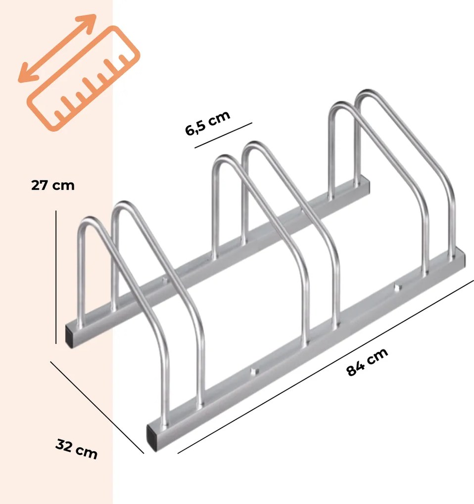 Stojan na 3 bicykle BIKE, 84x32x27cm, strieborná Jurhan