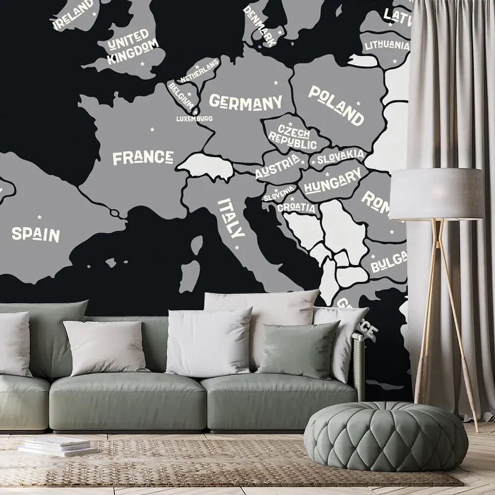 Tapeta čiernobiela mapa s názvami krajín EÚ - 375x250