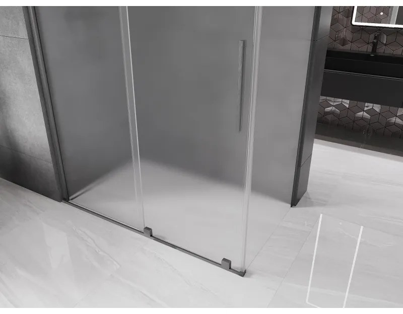 Mexen Velar, sprchový kút s posuvnými dverami 160 x 75 cm, 8mm sklo námraza, grafit brúsený, 871-160-075-31-66