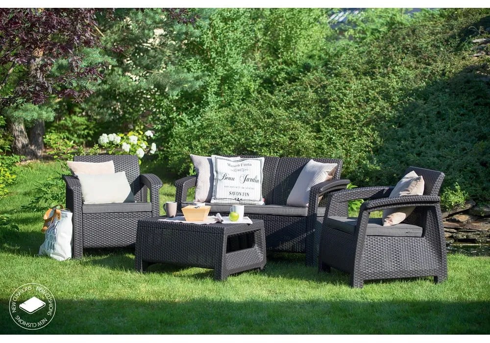 Tmavosivá záhradná lounge súprava pre 4 osoby Corfu – Keter
