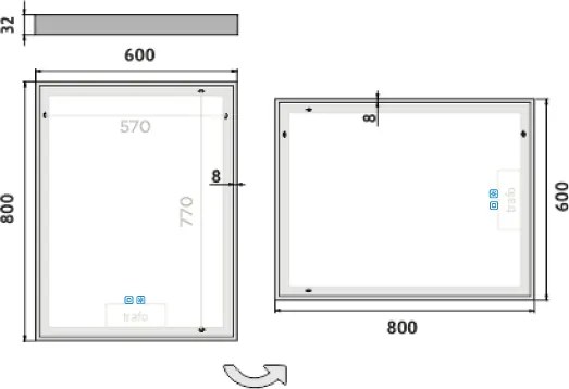 Nimco Biele LED zrkadlo 600x800 s dvoma dotykovými senzormi - ZPB 13002VX-05