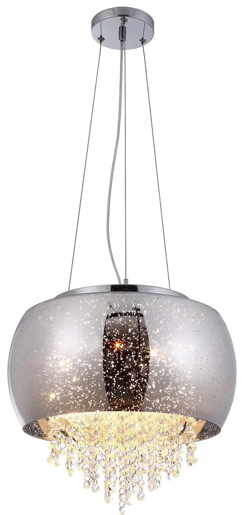Závesné svietidlo Starlight, 1x kryštáliky/chrómové sklenené tienidlo, ch