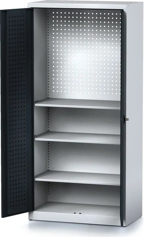 Policová dielenská skriňa 2-dverová MECHANIC, 3 police, 920 x 500 x 1950 mm, grafiitové dvere