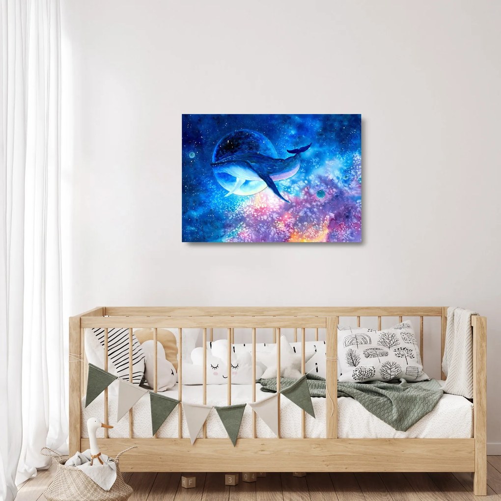 Sklenený obraz - Vesmírna veľryba (70x50 cm)