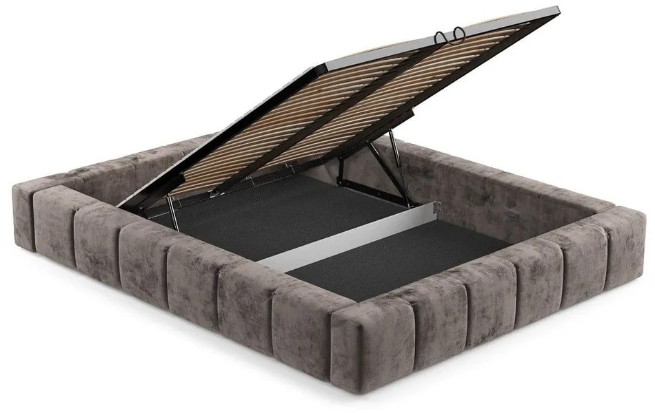 Hnedá čalúnená dvojlôžková posteľ s úložným priestorom s roštom 200x200 cm Aruba L – Maison de Rêve